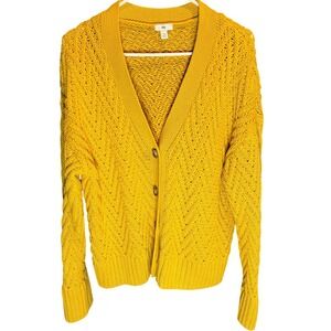 dip yellow knit chevron pattern button front v neck cardigan sweater women's XL